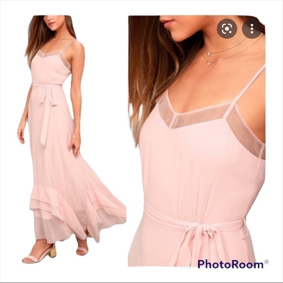NWT LULUS Blush Pink Stars in Your Eyes Maxi Dress Bridesmaid Size Small - Picture 1 of 6